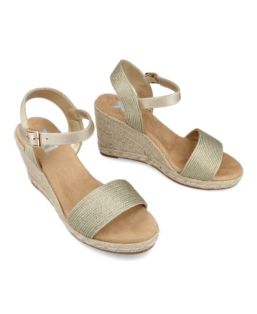 Sandalias esparto cuña Xti 141420 para mujer metalizadas