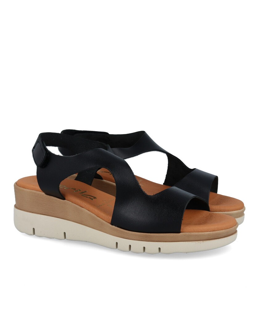 Black sandal with medium wedge Marila ALLEN