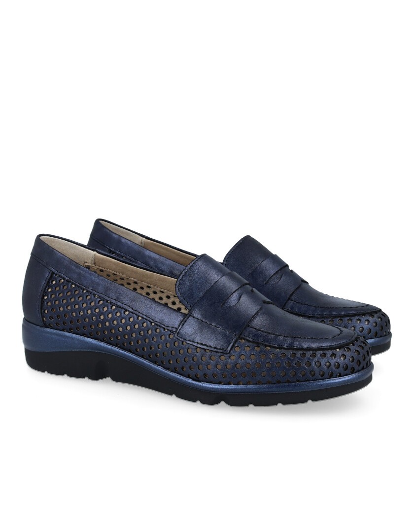 Navy blue moccasin for women Pitillos 10321