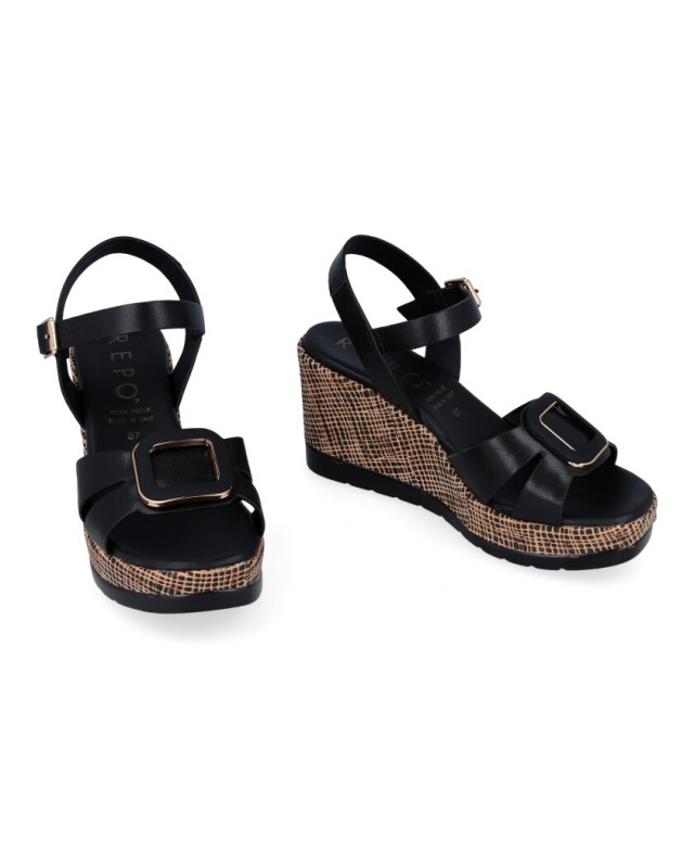 Repo Phil Gatiér 51425 Black Wedge Sandals Repo Phil Gatiér 51425 Black Wedge Sandals