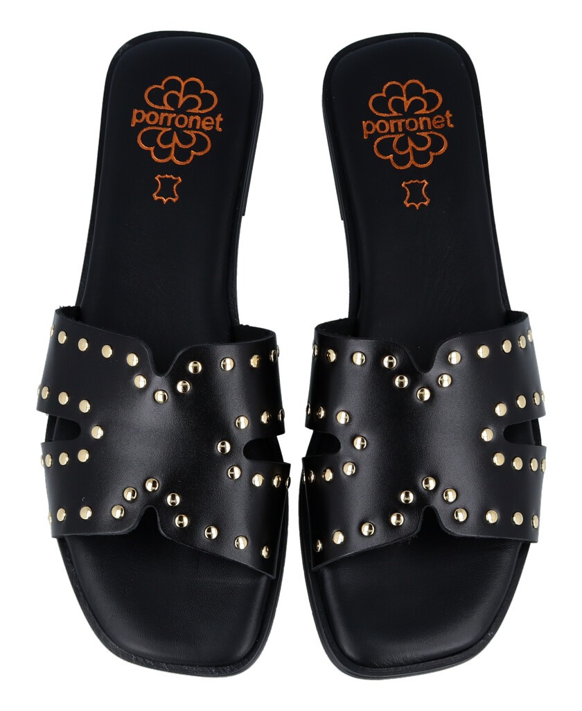 Porronet 3115 Black Studded Slip-on Sandals