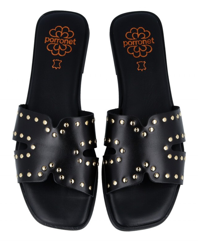Porronet 3115 Black Studded Slip-on Sandals