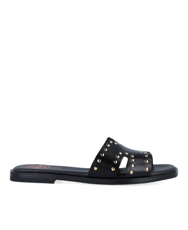 Porronet 3115 Black Studded Slip-on Sandals