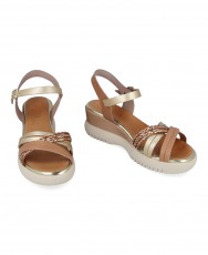 Beige and gold wedge sandal Porronet Berta 3156 Beige and gold wedge sandal Porronet Berta 3156