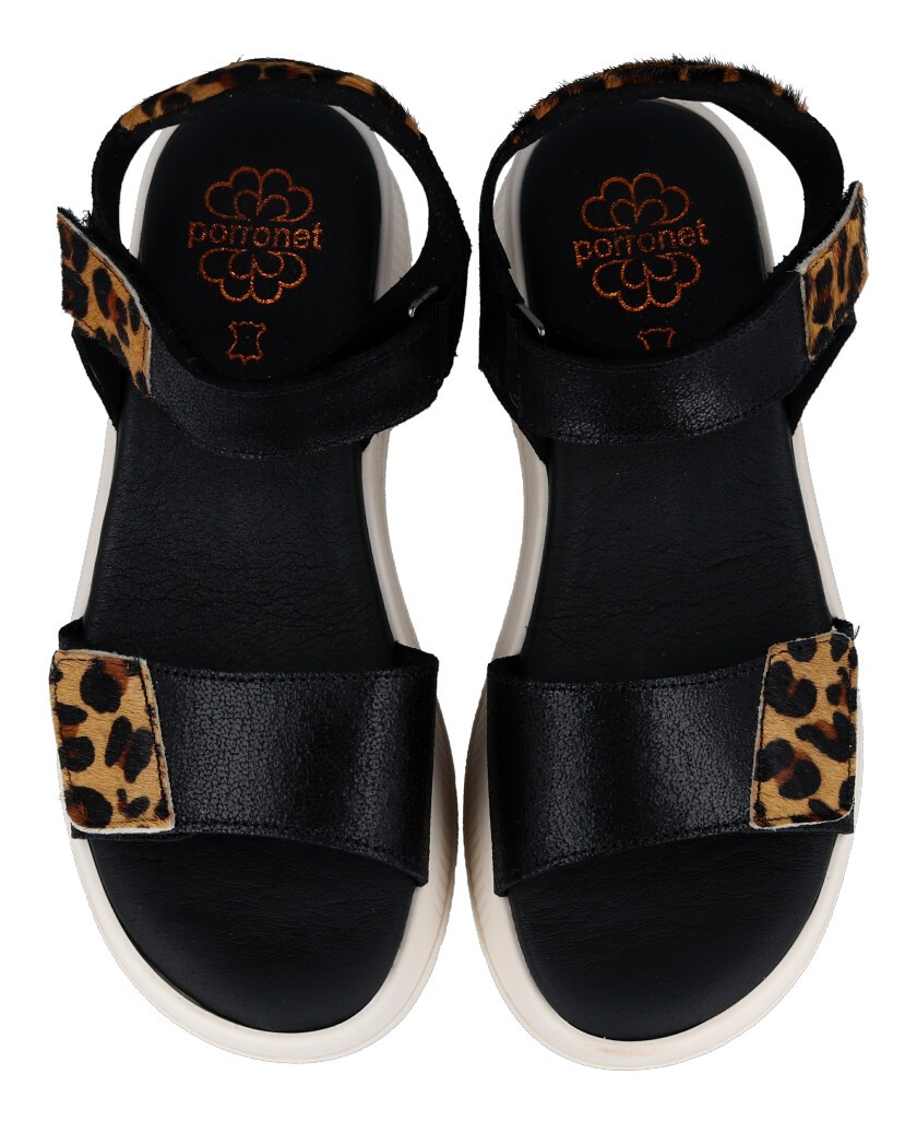 Black animal print sandals Porronet Naomi 3191