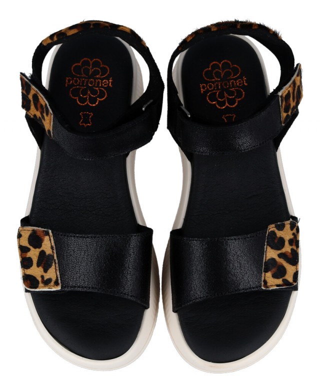 Sandalias negras animal print Porronet Naomi 3191