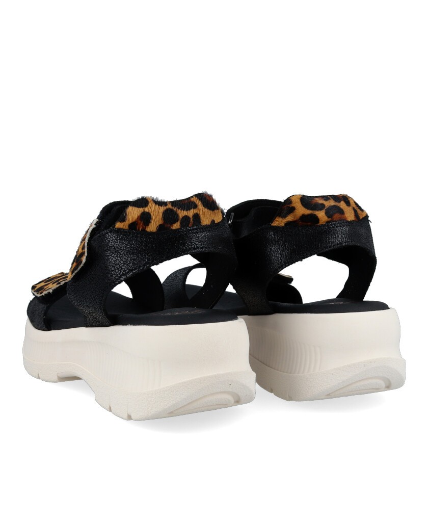 Black animal print sandals Porronet Naomi 3191