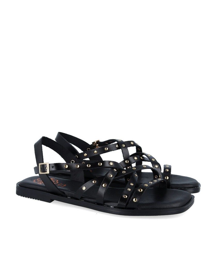 Black Flat Sandal with Studs Porronet 3113 casual