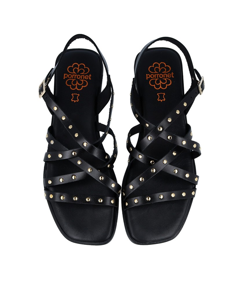 Black Flat Sandal with Studs Porronet 3113 casual