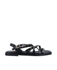 Sandalia negra plana con tachuelas Porronet 3113 Sandalia negra plana con tachuelas Porronet 3113