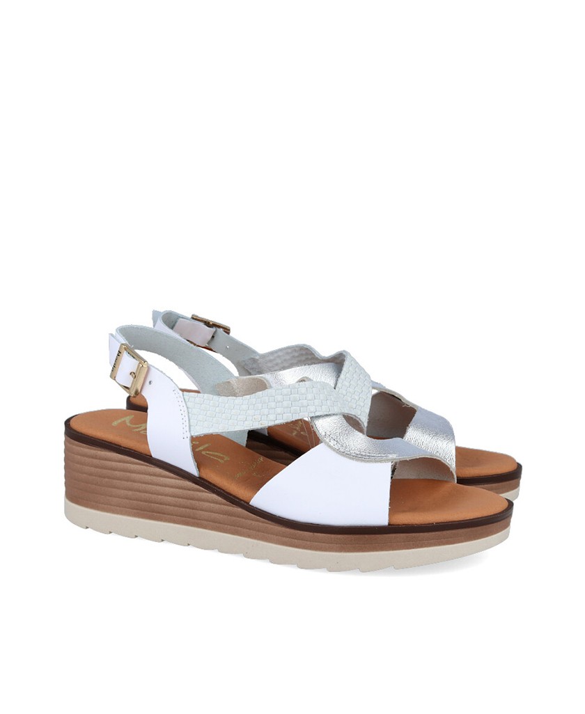 White and metallic wedge sandal Marila Akron