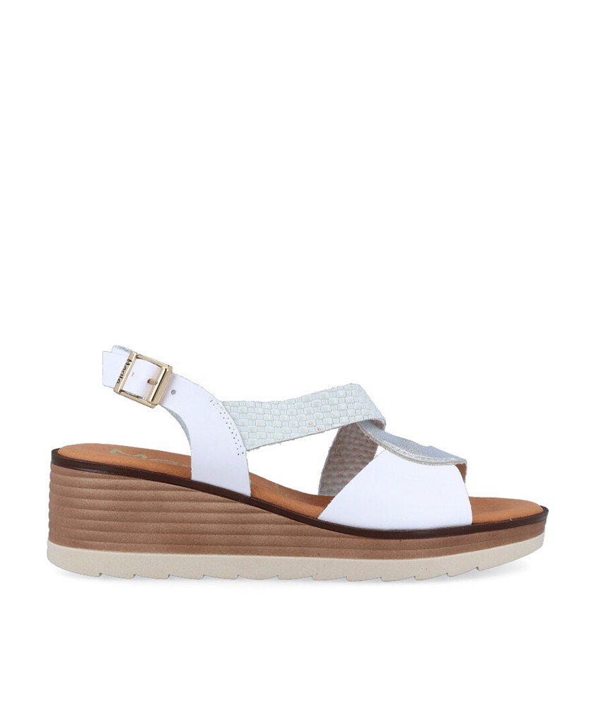 White and metallic wedge sandal Marila Akron