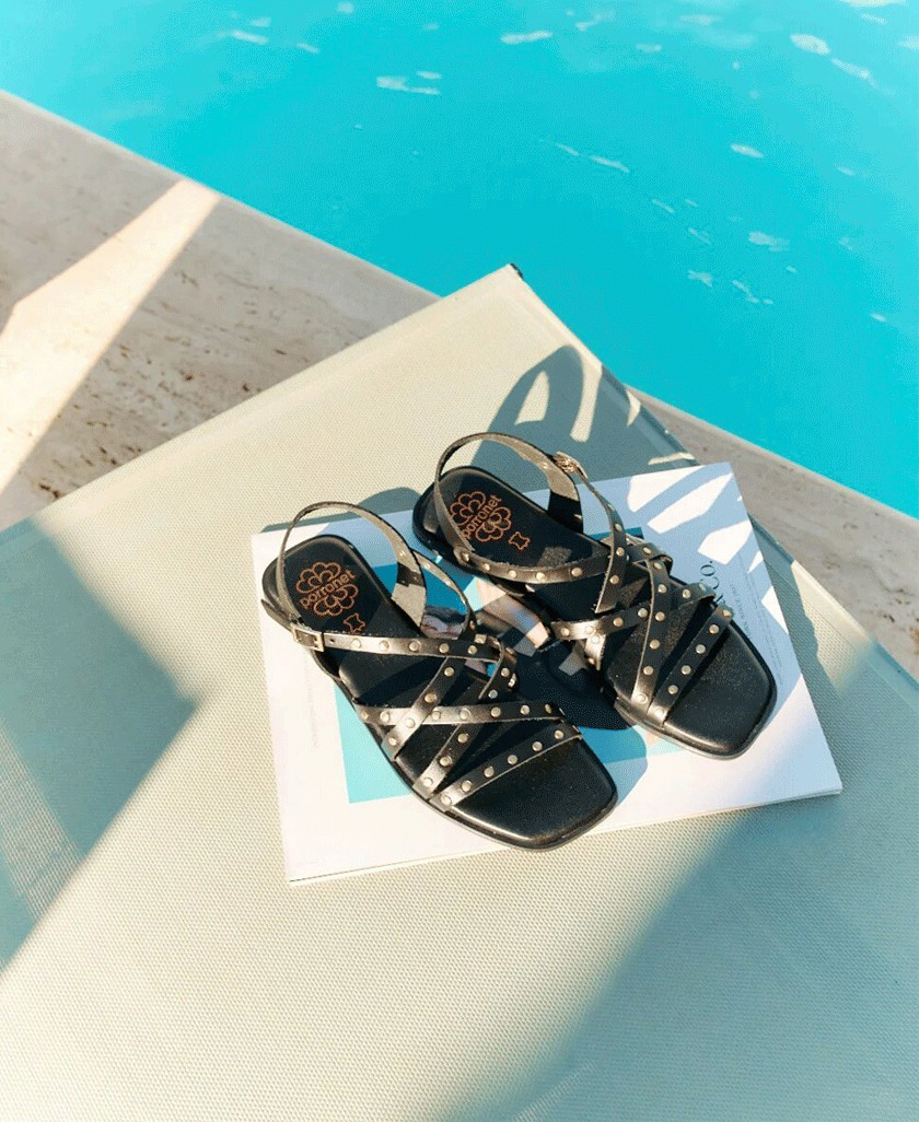 Black Flat Sandal studs Porronet Victoria 3113