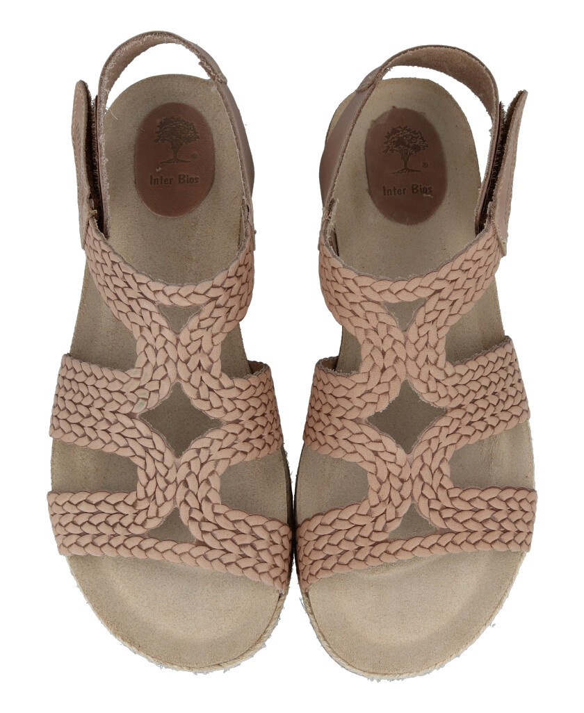 Beige Braided Sandal with Velcro Interbios 2200