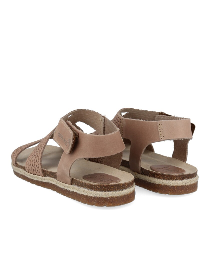 Beige Braided Sandal with Velcro Interbios 2200