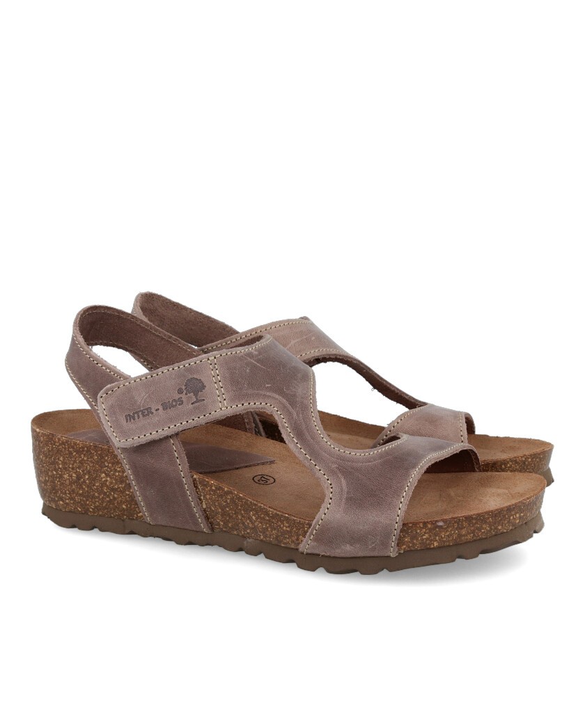 Sandalias bio de piel con cuña Interbios 5316