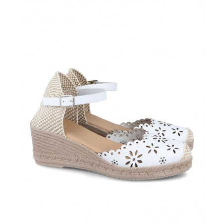 Espardena o yute para mujer en color blanco Caracteristicas con hebilla cuna 6 cm zapato de estilo casual suela de goma termopl