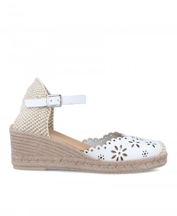 Espardena o yute para mujer en color blanco Caracteristicas con hebilla cuna 6 cm zapato de estilo casual suela de goma termopl