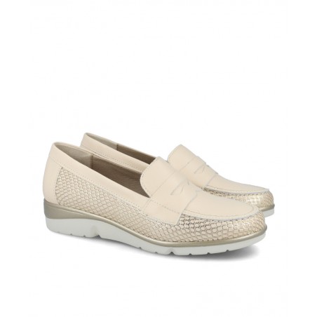 Mocasín beige metalizado para mujer Pitillos 10320