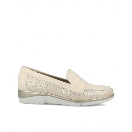 Mocasín beige metalizado para mujer Pitillos 10320