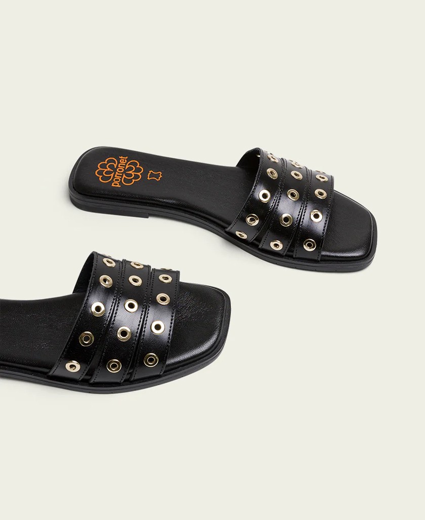 Sandalia negra con tachuelas Porronet Venus 3119