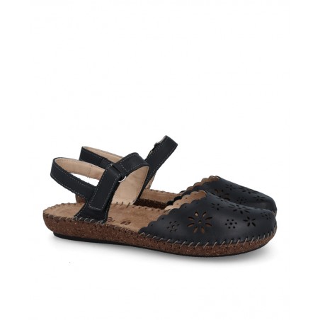 Sandalias para mujer en color negro Caracteristicas con hebilla altura de piso 2 cm zapato de estilo casual suela de goma termo