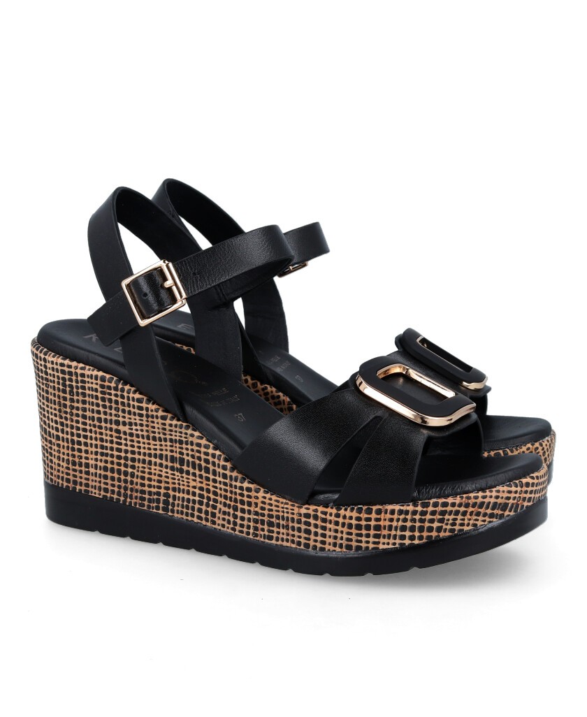Sandalias negras con cuña Repo Phil Gatiér 51425