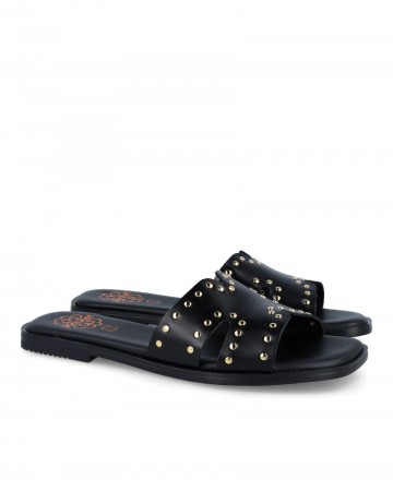 Porronet 3115 Black Studded Slip-on Sandals