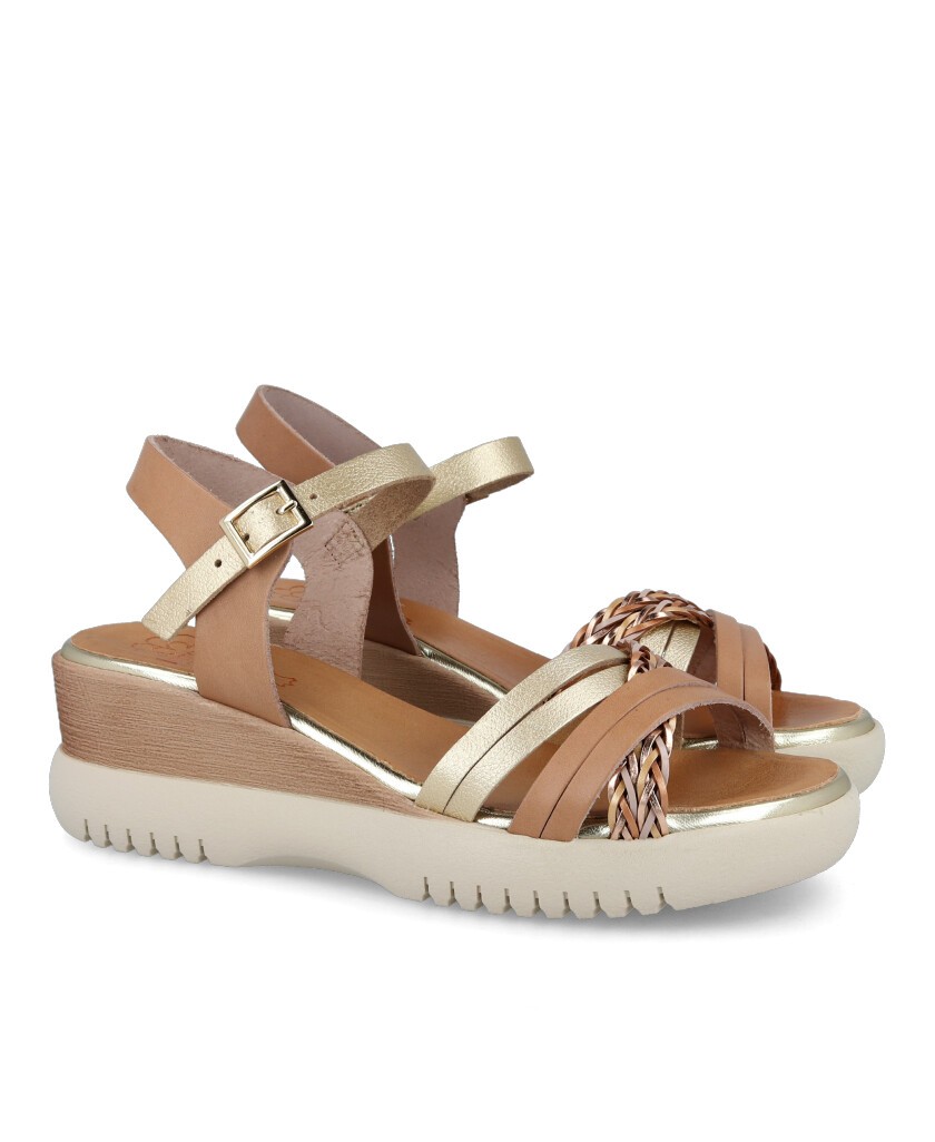 Sandalia con cuña color beige Porronet Berta 3156