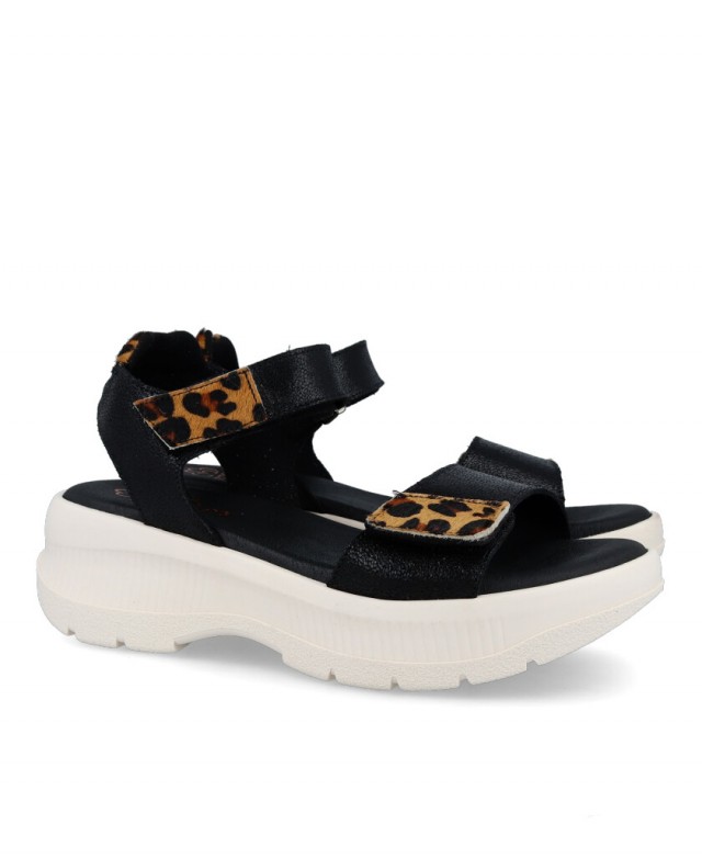 Black animal print sandals Porronet Naomi 3191 Black animal print sandals Porronet Naomi 3191