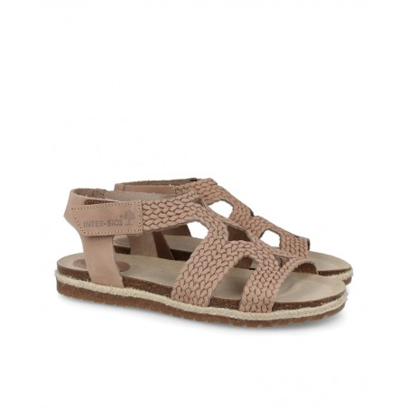 Sandalia trenzada beige con velcro Interbios 2200