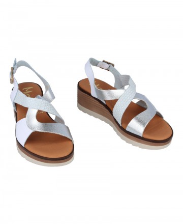 White and metallic wedge sandal Marila Akron