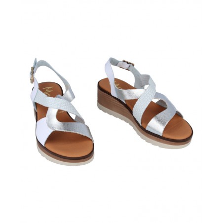 White and metallic wedge sandal Marila Akron