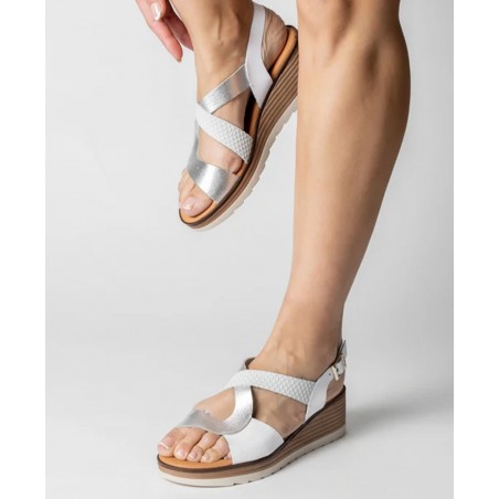 White and metallic wedge sandal Marila Akron