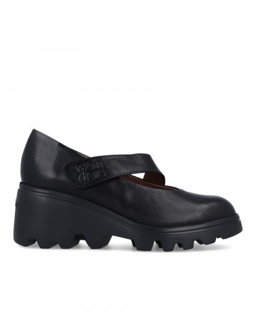 Wonders G-7023 Black Mary Janes with Wedge