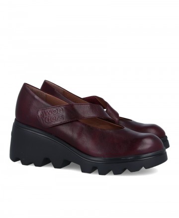 Wonders G-7023 Bordeaux Mary Janes with Velcro