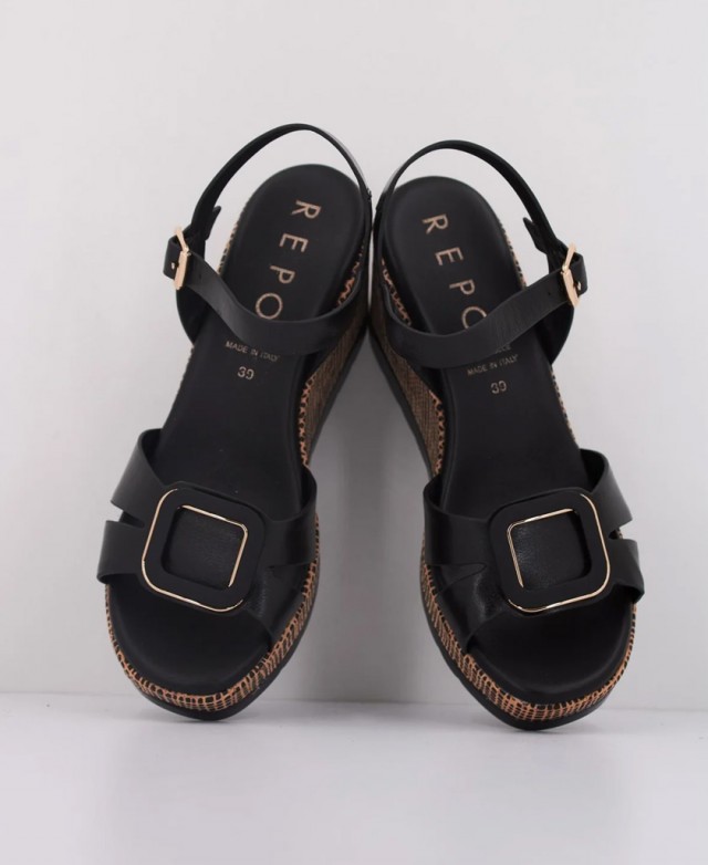 Sandalias negras con cuña Repo Phil Gatiér 51425