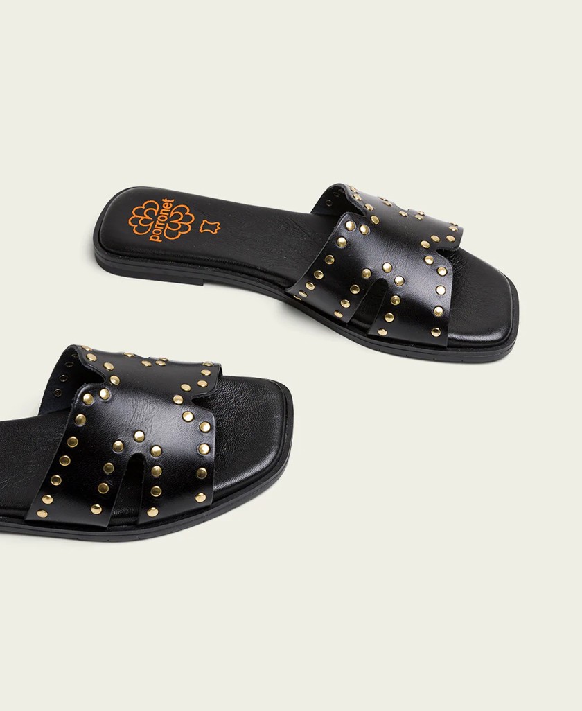 Porronet 3115 Black Studded Slip-on Sandals