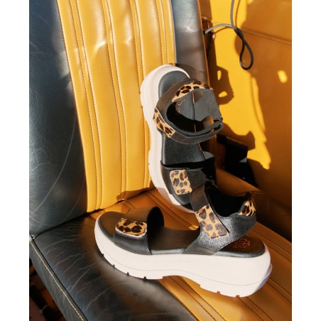 Black animal print sandals Porronet Naomi 3191
