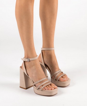 Vegan leather heeled sandal MIM Cam Ecru