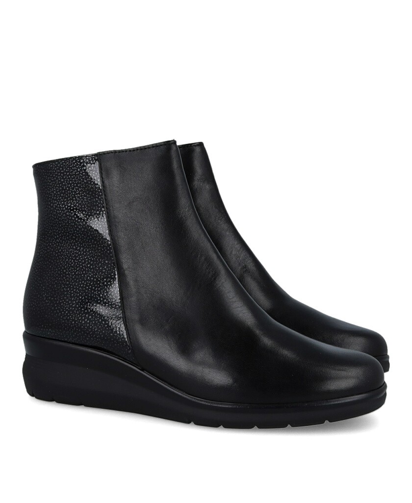 Pitillos 10736 Black Ankle Boots with a Satin Heel
