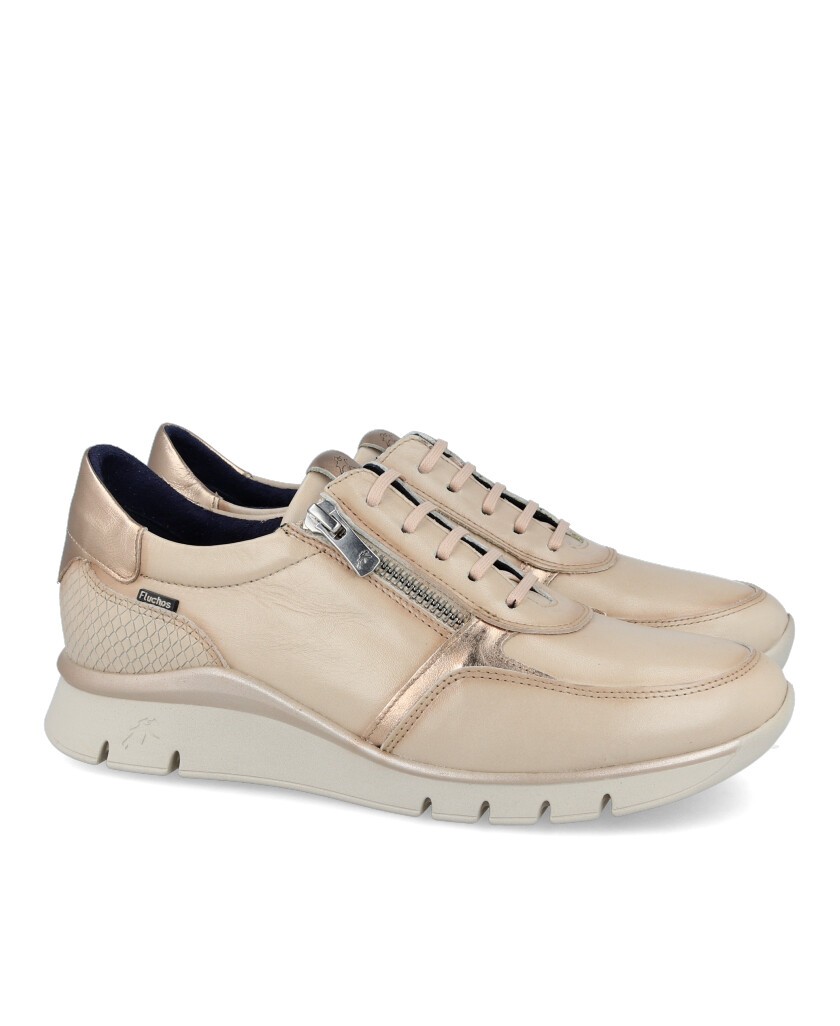 h2Zapatillas casual con cremallera Fluchos F2070 h2 pLas Zapatillas casual Fluchos F2070 para mujer en color beige con detalles