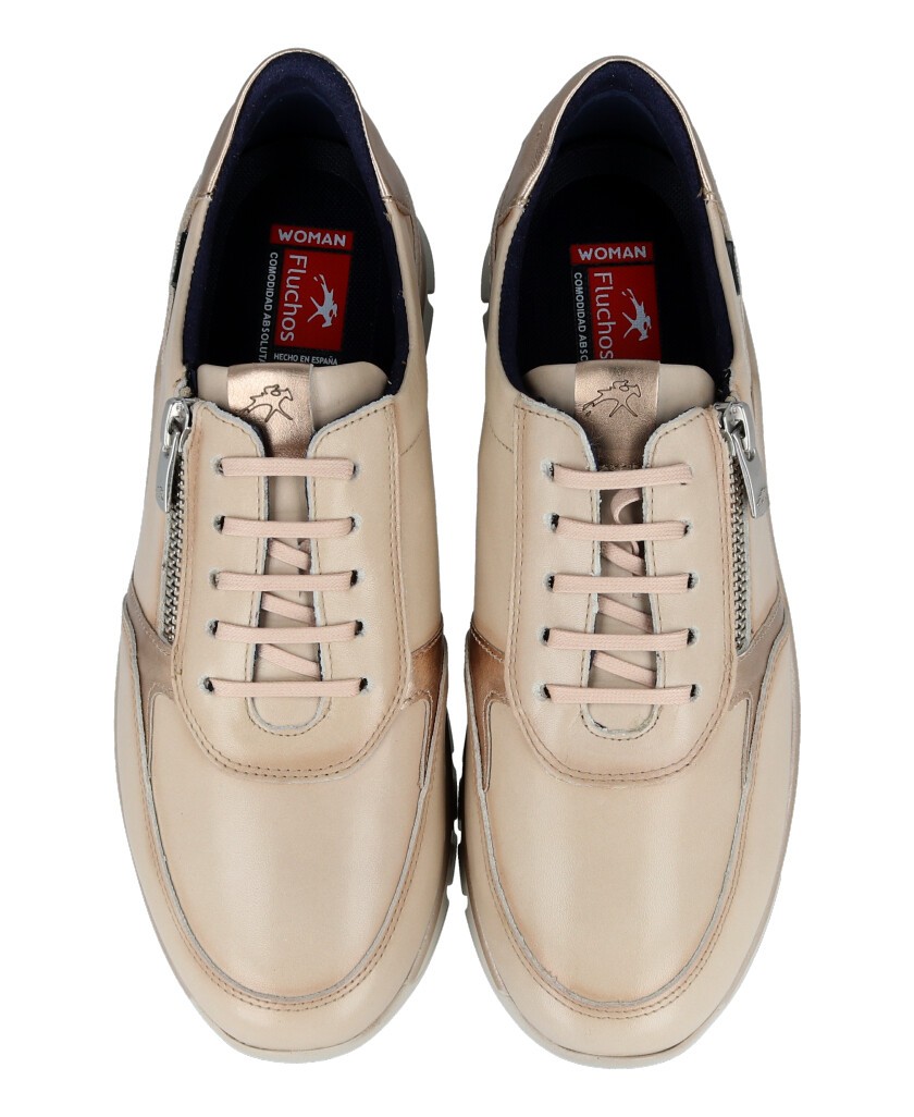 h2Zapatillas casual con cremallera Fluchos F2070 h2 pLas Zapatillas casual Fluchos F2070 para mujer en color beige con detalles