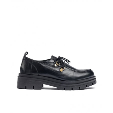 Zapato plano de piel negro Yokono Lan-223