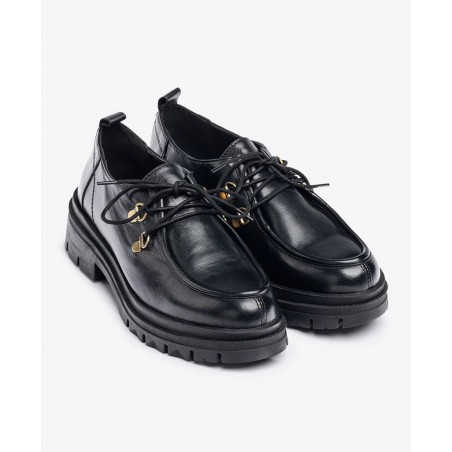 Zapato plano de piel negro Yokono Lan-223