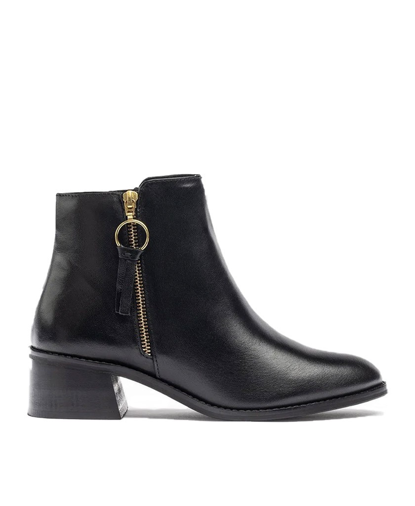 Botines para mujer en color negro Caracteristicas con cremallera tacon 5 cm zapato de estilo casual suela de goma exterior piel