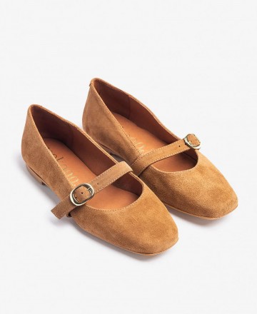 Yokono Lenna-104 camel-colored women's Mary Janes