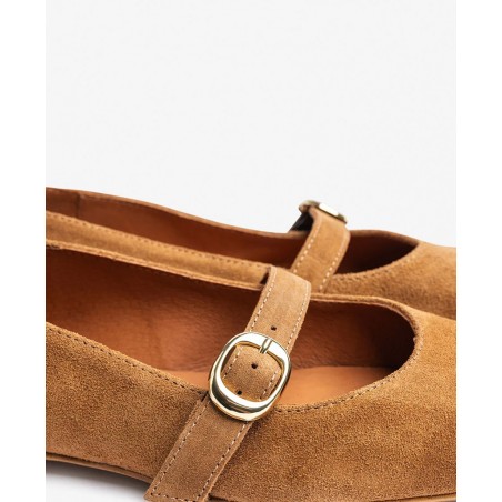 Yokono Lenna-104 camel-colored women's Mary Janes