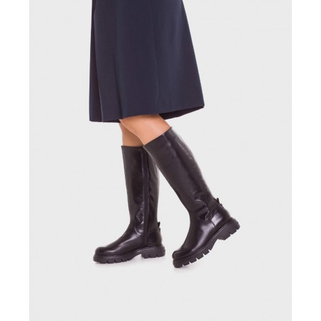 Bota alta negra de piel Wonders Bones 05 A-4304