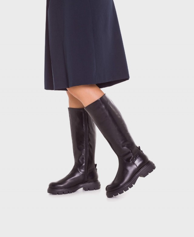 Wonders Bones A-4304 black leather high boots